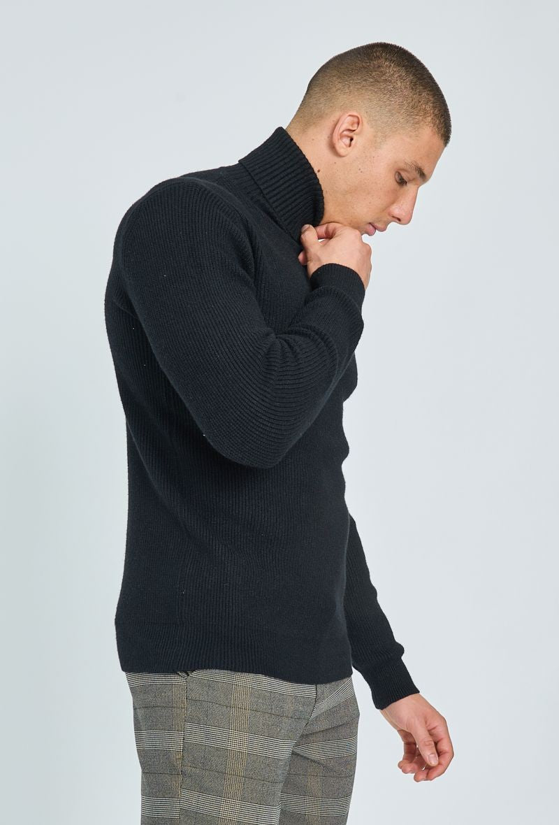 Ribbed knit turtleneck sweater Frilivin