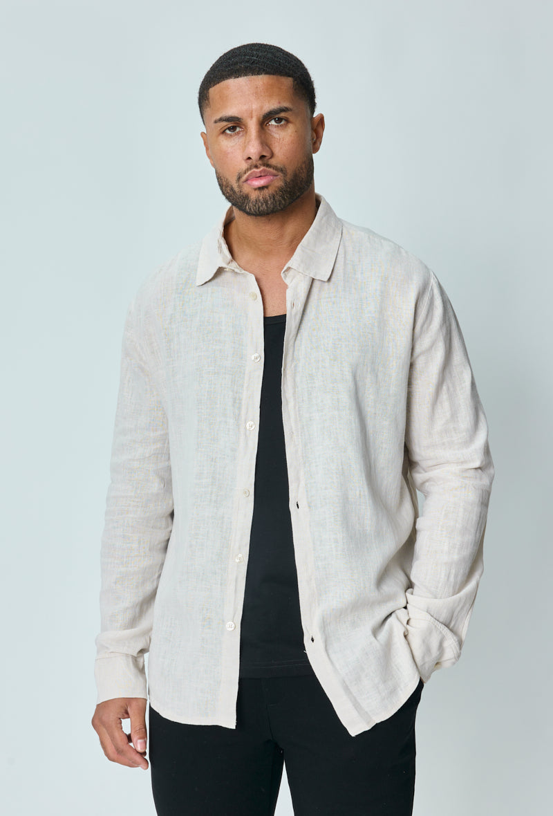 Long-sleeved plain linen shirt