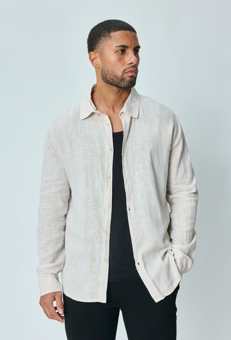 Long-sleeved plain linen shirt