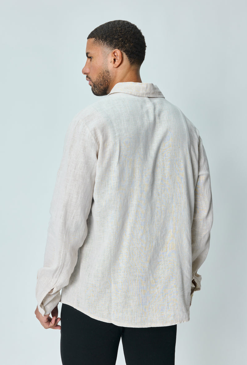 Long-sleeved plain linen shirt