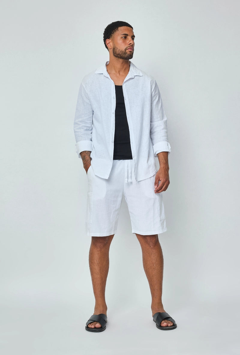 Long-sleeved plain linen shirt