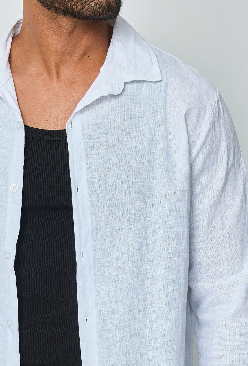 Long-sleeved plain linen shirt