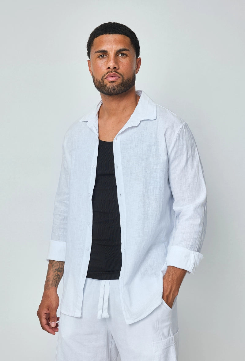 Long-sleeved plain linen shirt