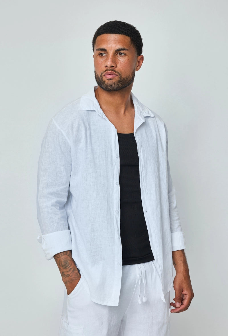 Long-sleeved plain linen shirt