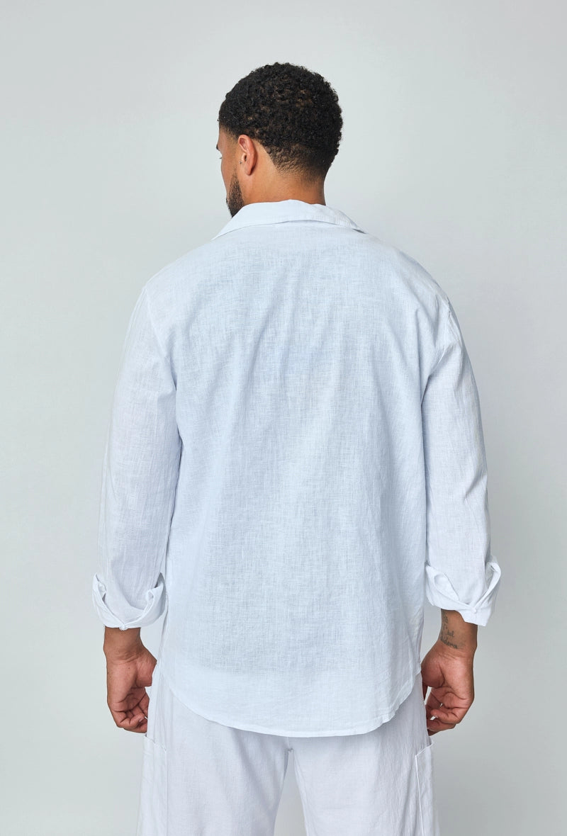 Long-sleeved plain linen shirt