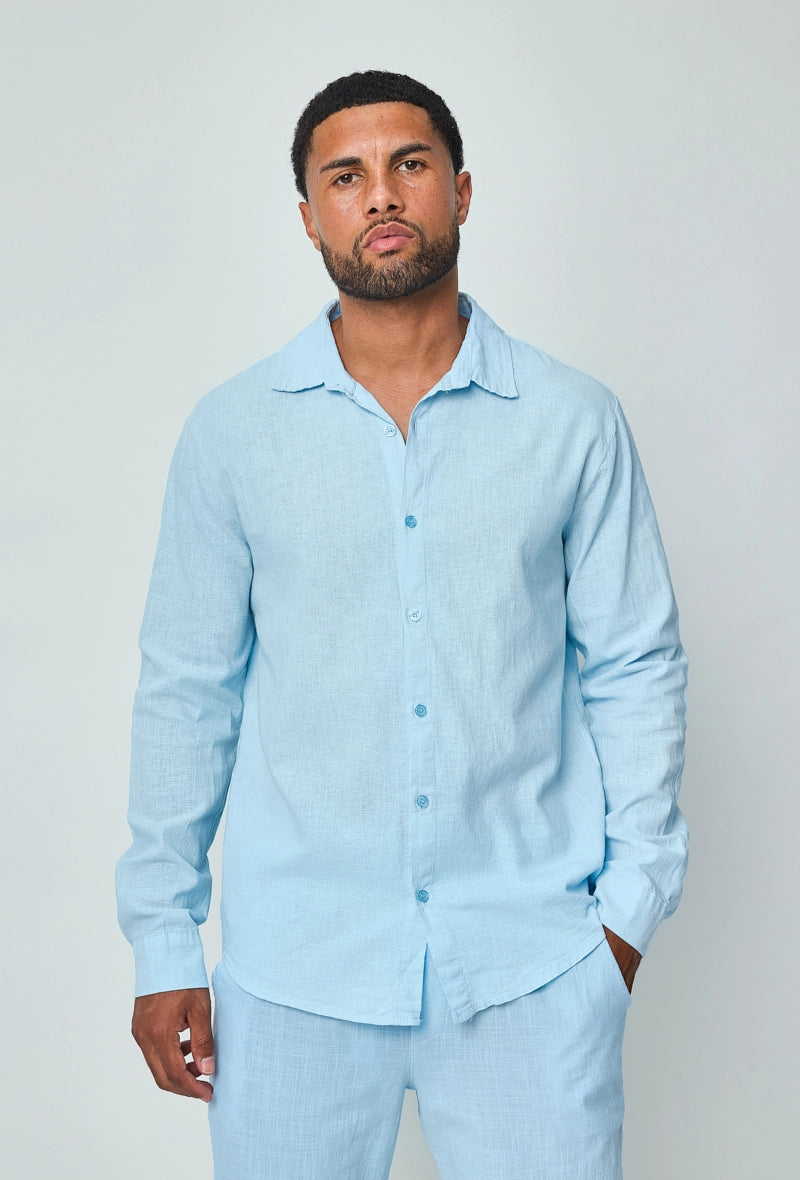 Long-sleeved plain linen shirt