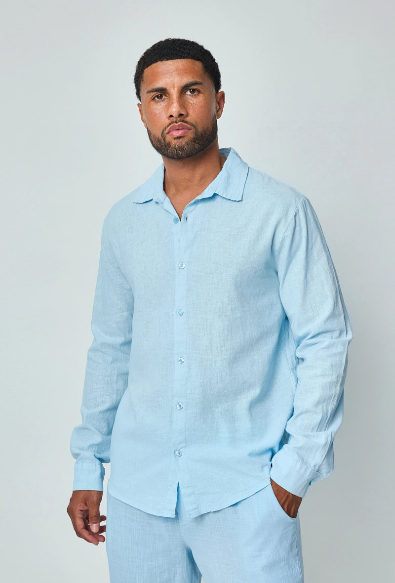 Long-sleeved plain linen shirt