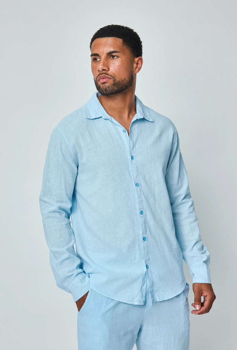 Long-sleeved plain linen shirt