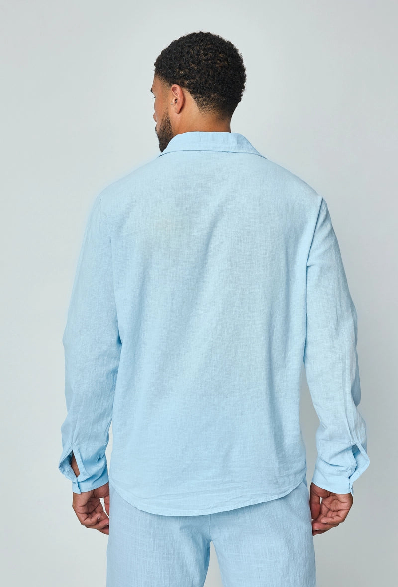 Long-sleeved plain linen shirt