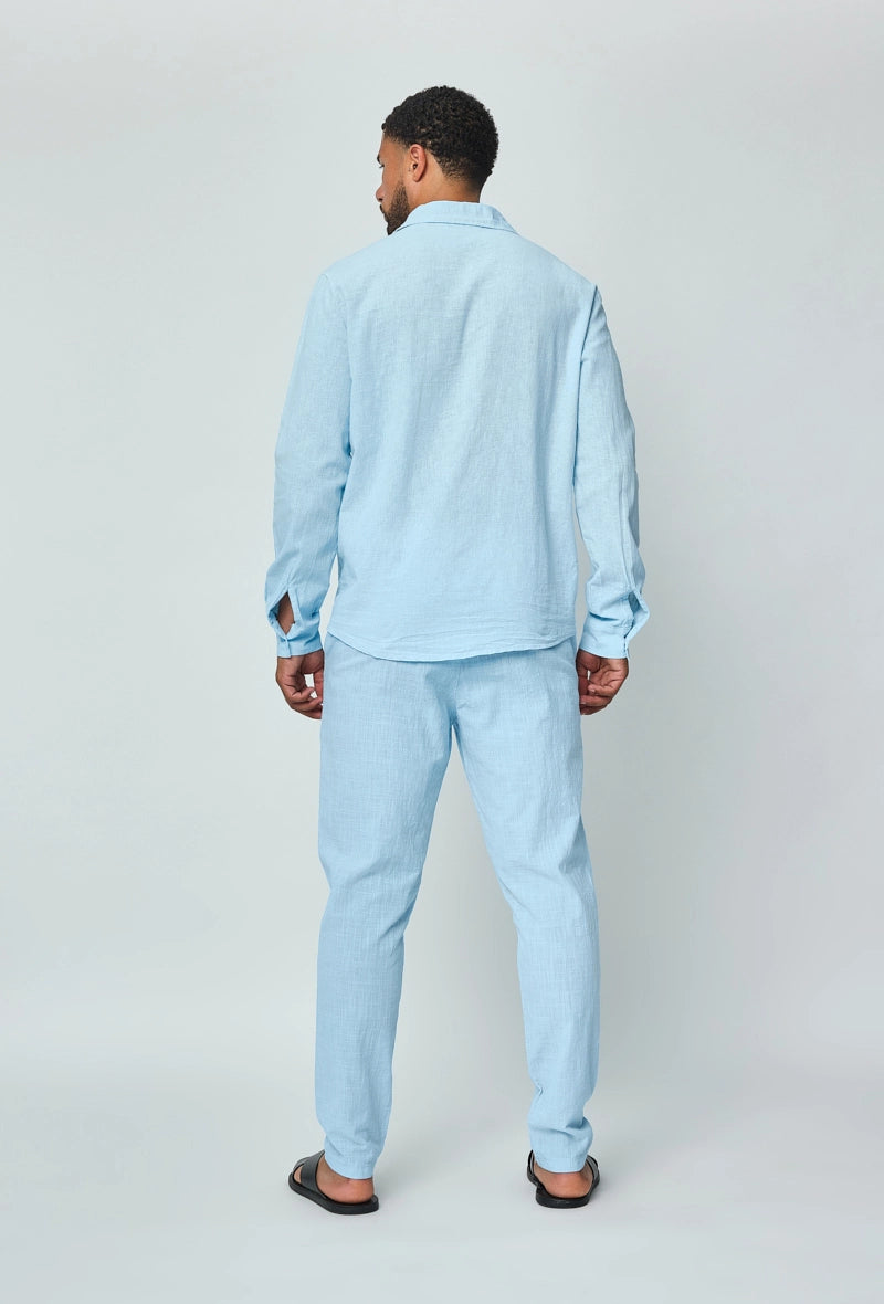 Long-sleeved plain linen shirt