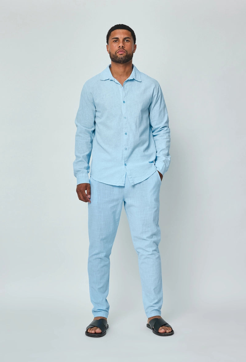 Long-sleeved plain linen shirt