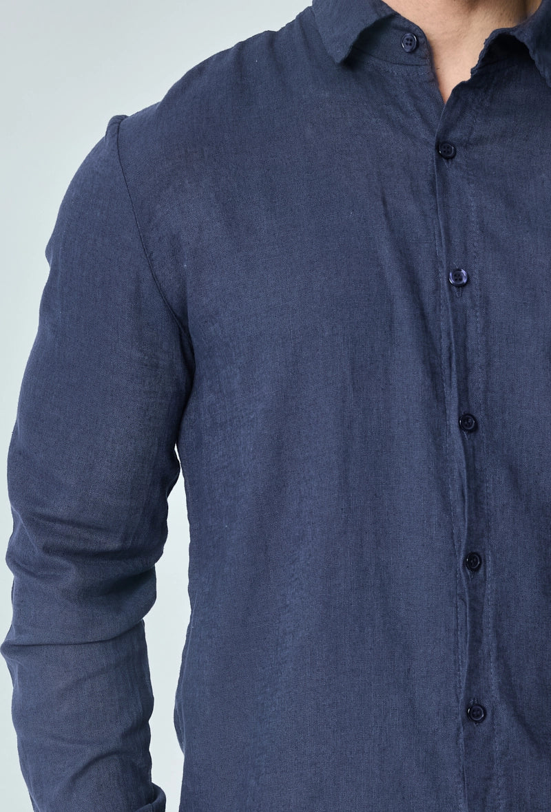 Long-sleeved plain linen shirt