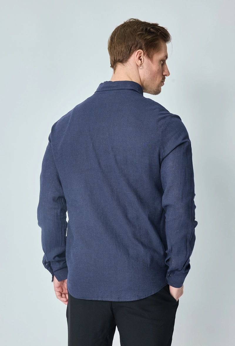 Long-sleeved plain linen shirt