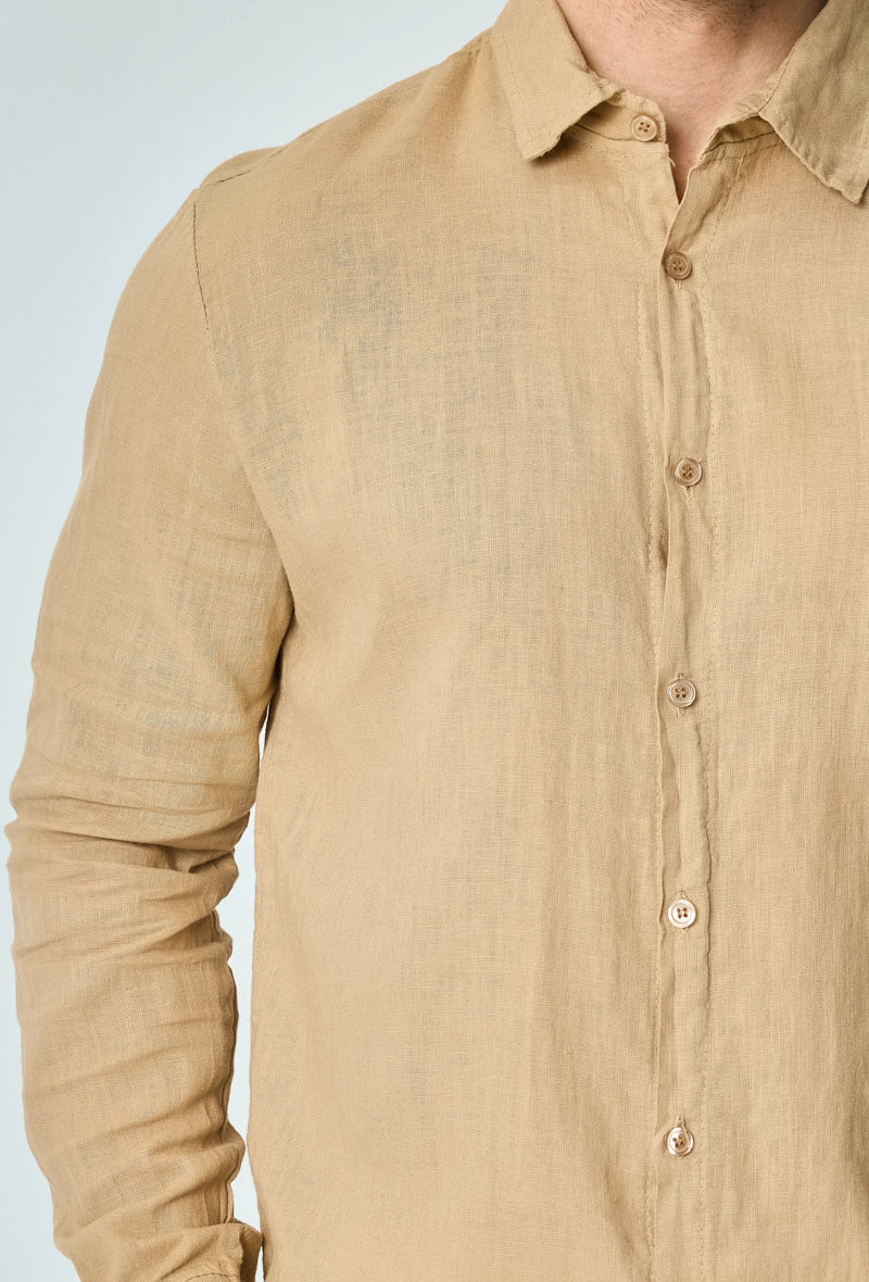 Long-sleeved plain linen shirt