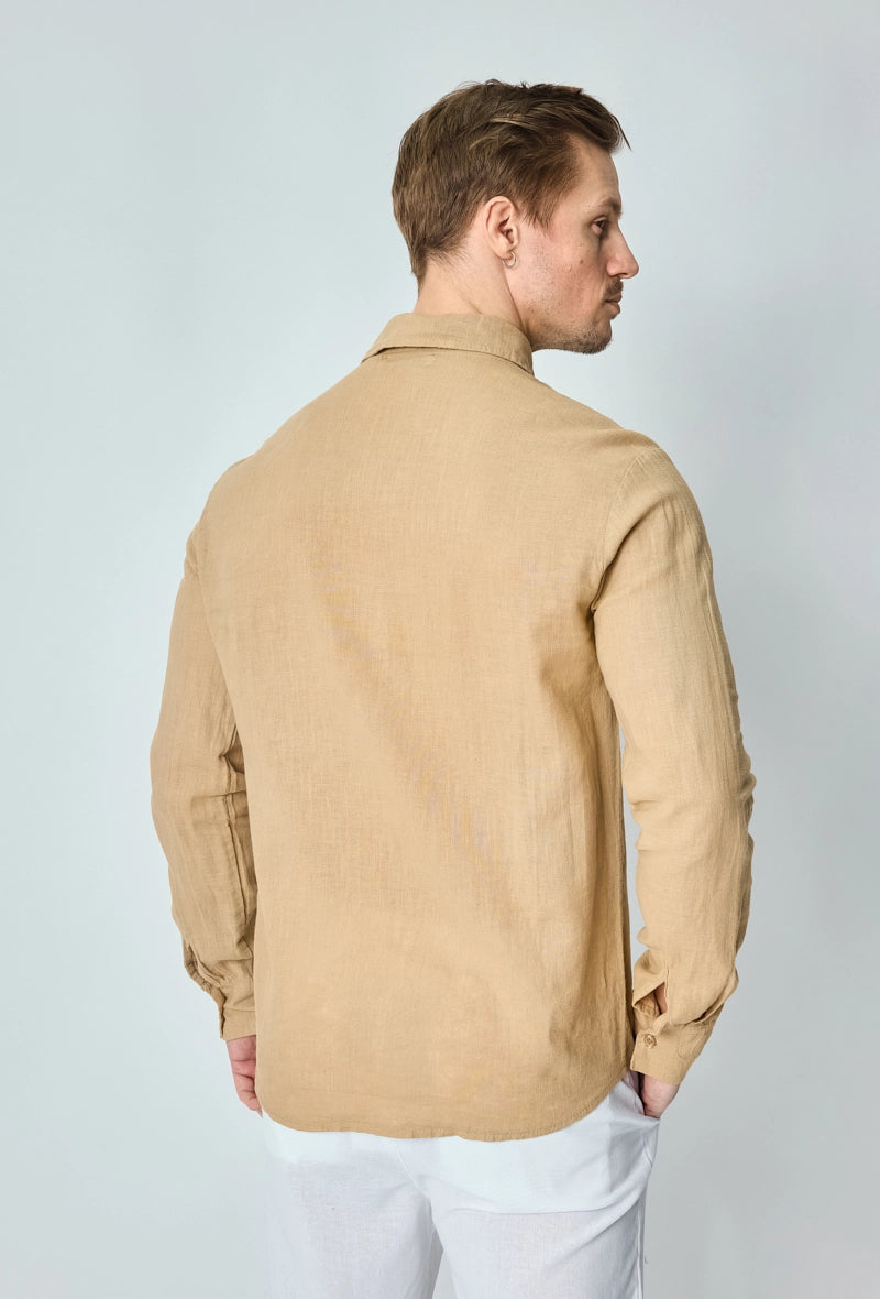 Long-sleeved plain linen shirt