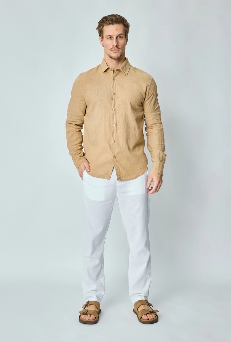 Long-sleeved plain linen shirt