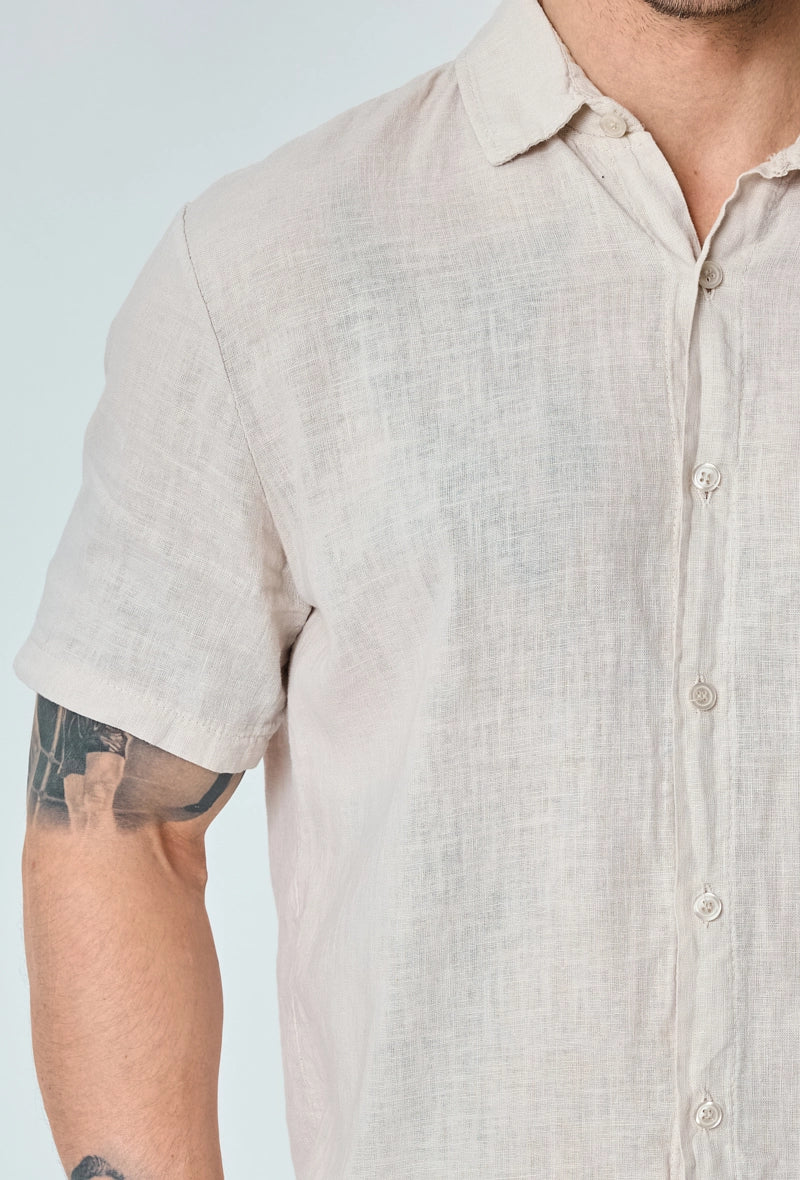 Short-sleeved plain linen shirt