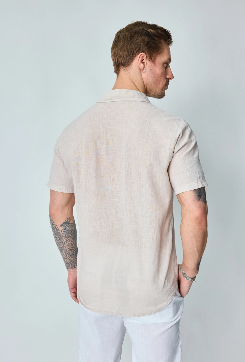 Short-sleeved plain linen shirt