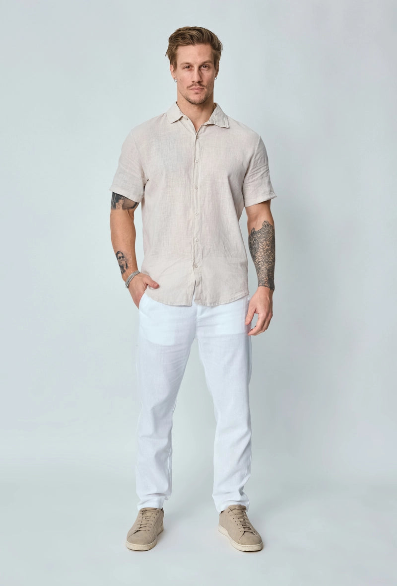 Short-sleeved plain linen shirt