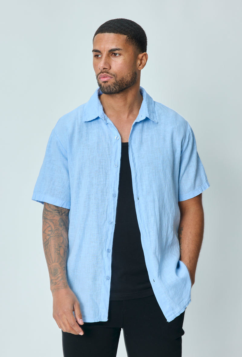 Short-sleeved plain linen shirt