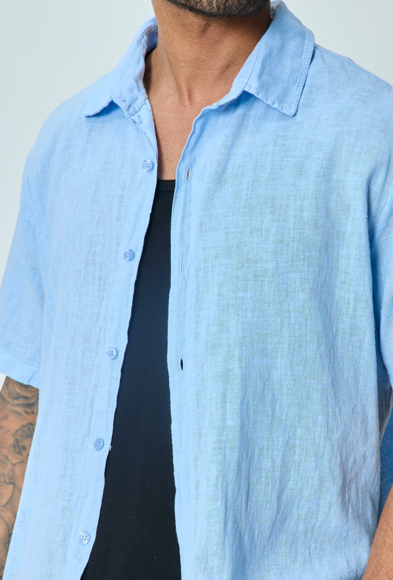 Short-sleeved plain linen shirt