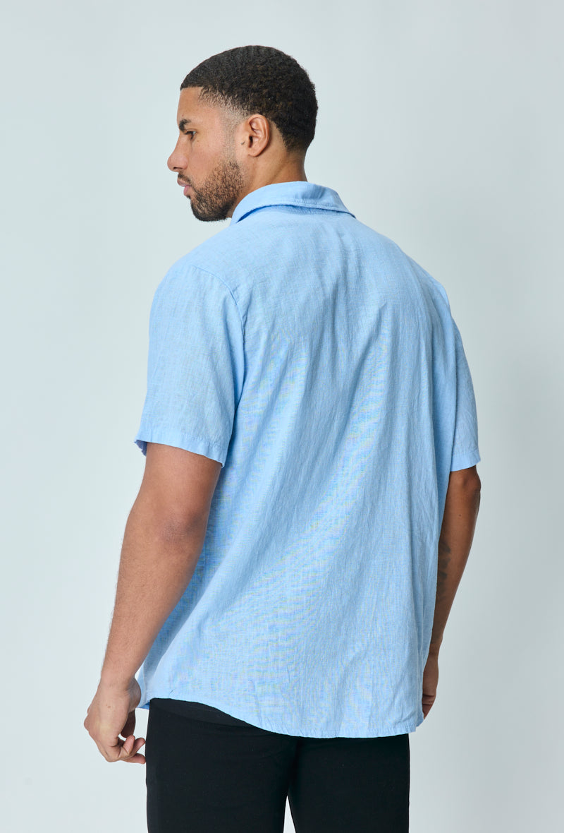 Short-sleeved plain linen shirt