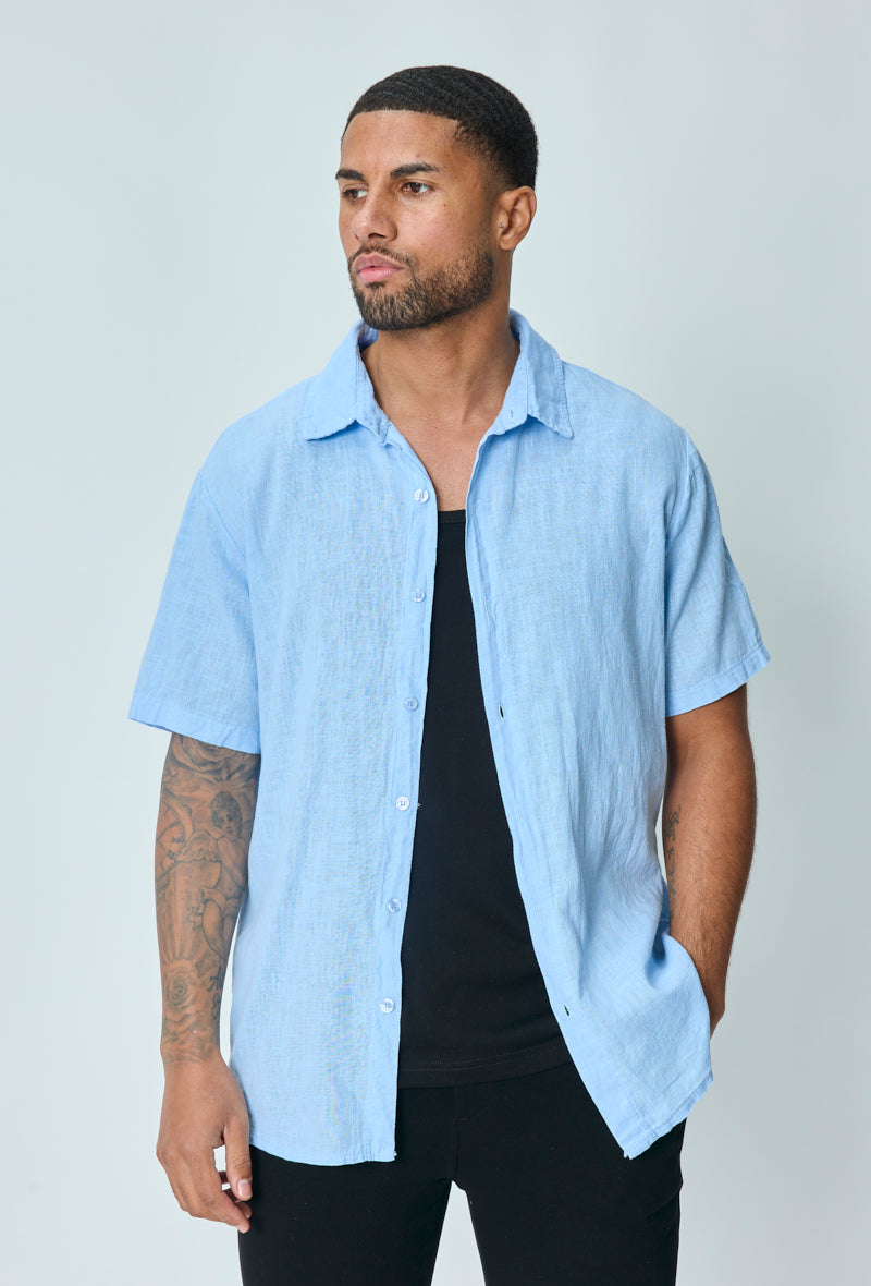 Short-sleeved plain linen shirt