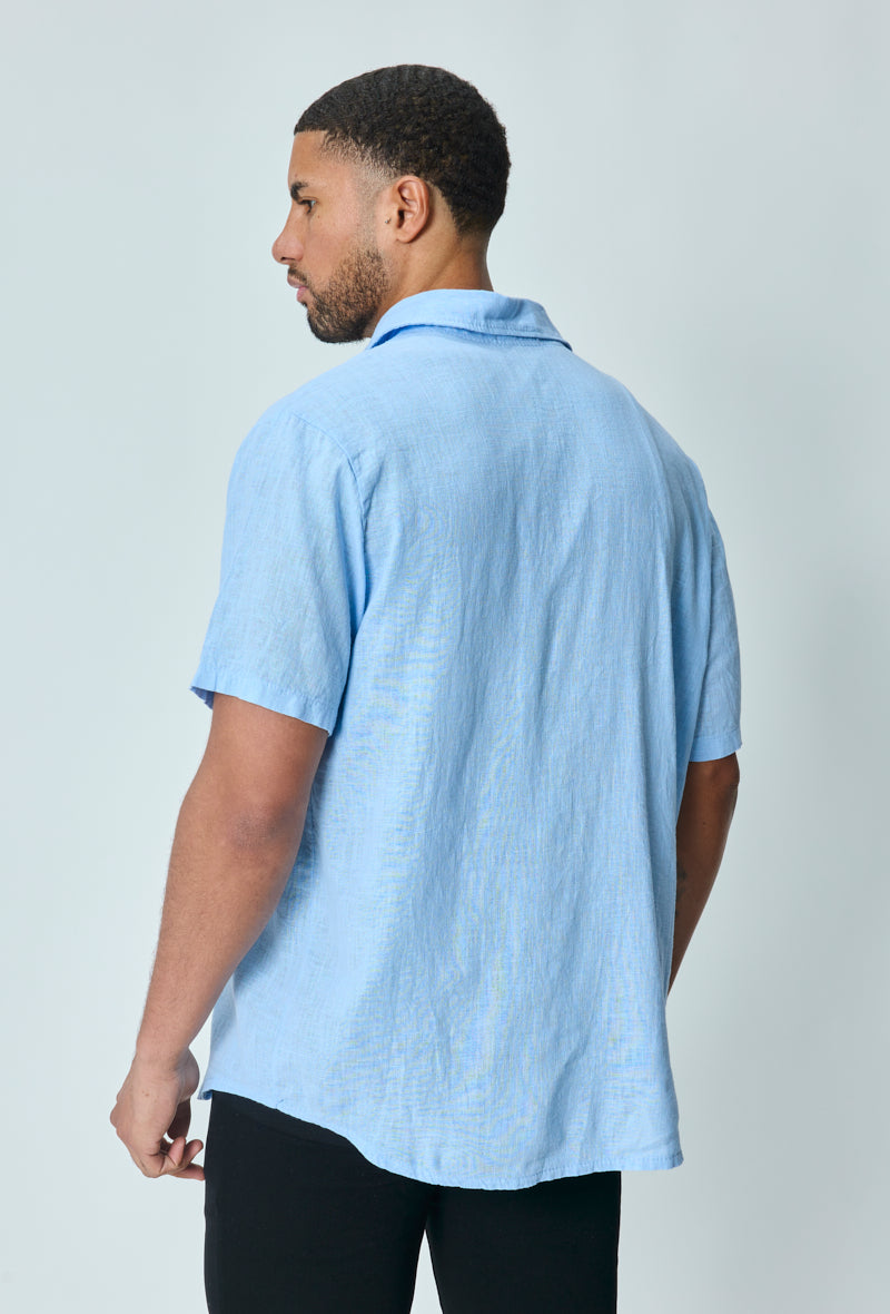 Short-sleeved plain linen shirt