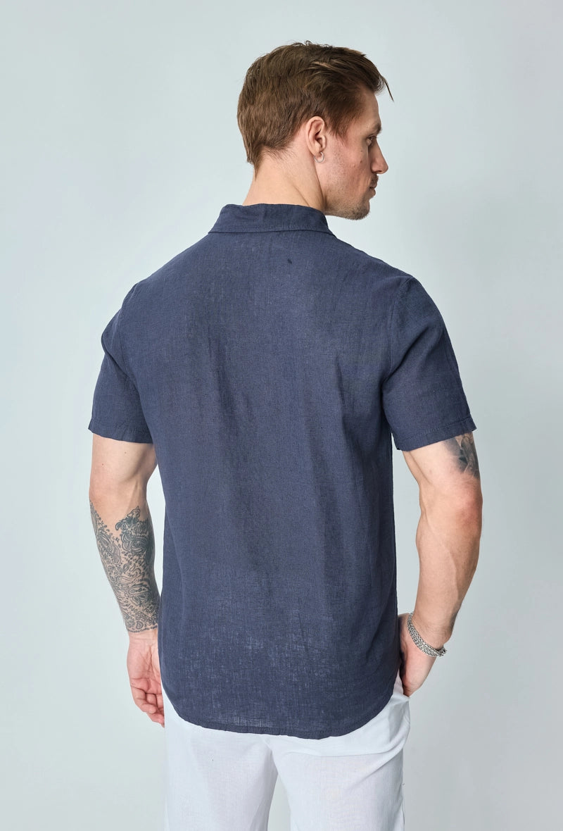 Short-sleeved plain linen shirt