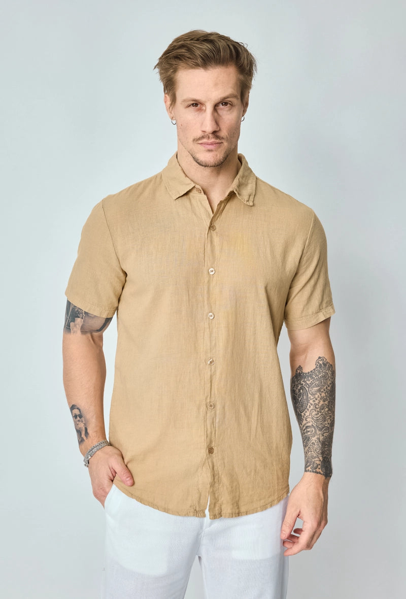 Short-sleeved plain linen shirt