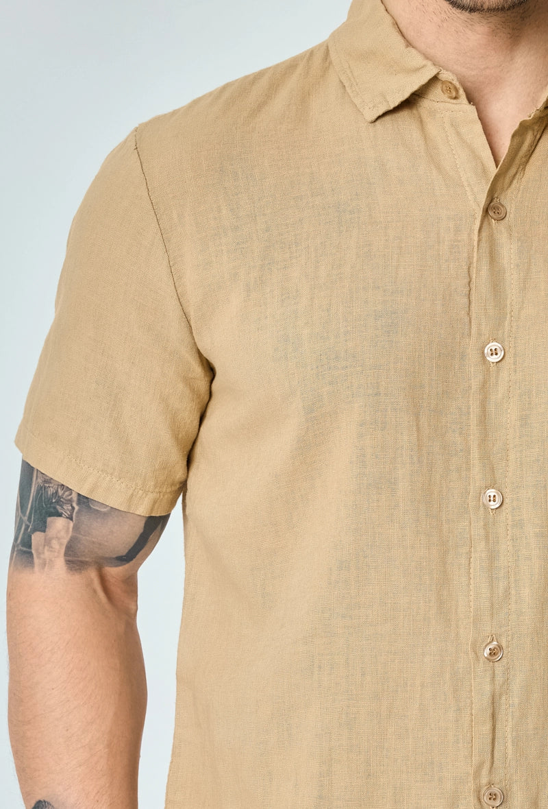 Short-sleeved plain linen shirt