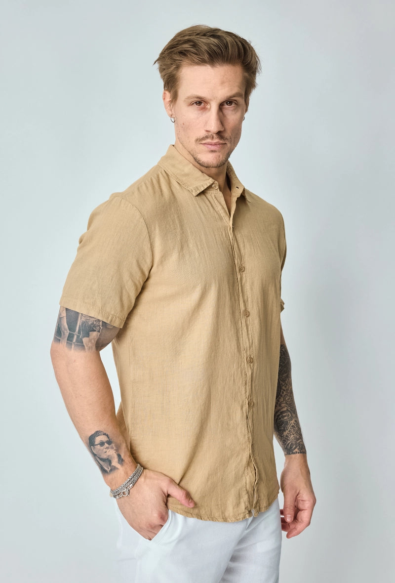 Short-sleeved plain linen shirt