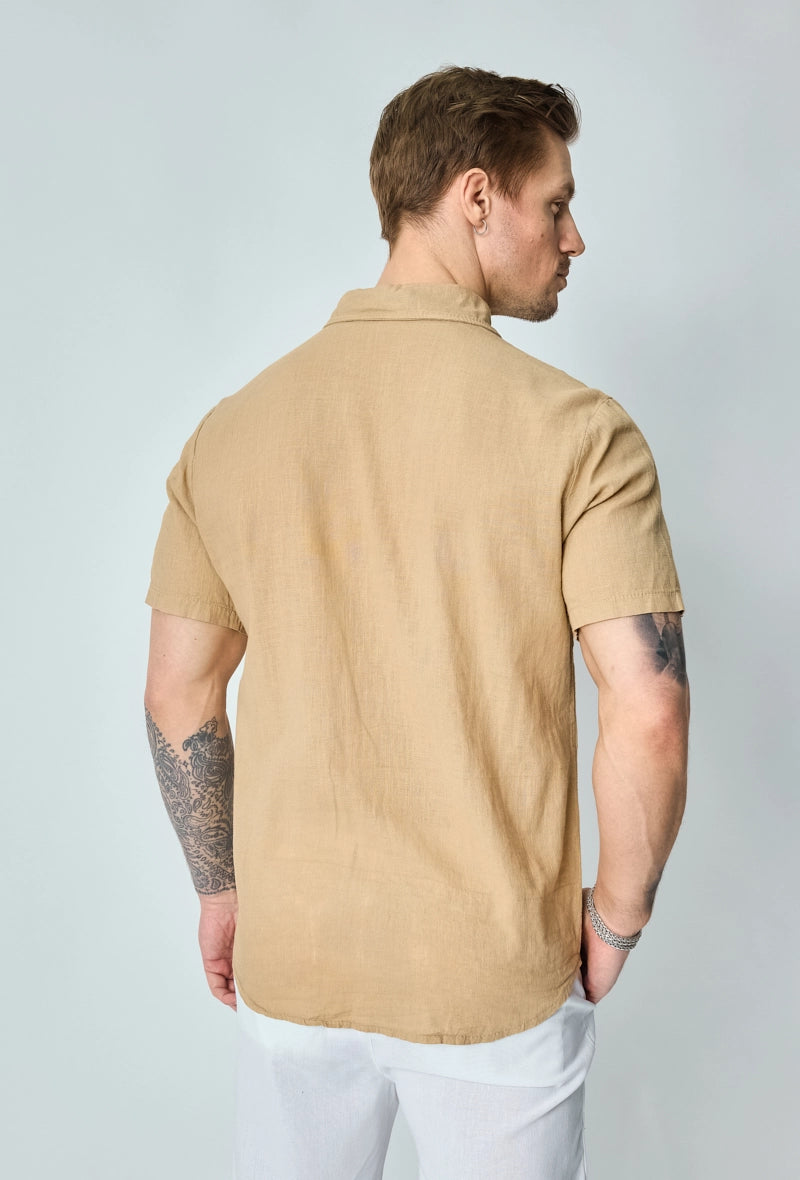 Short-sleeved plain linen shirt