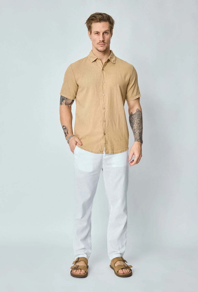 Short-sleeved plain linen shirt