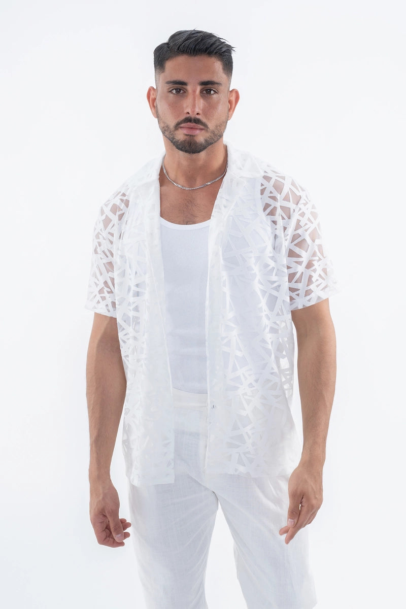 Chemise uni manches courtes transparente