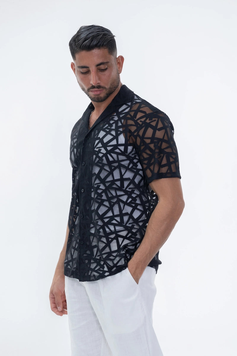 Chemise uni manches courtes transparente