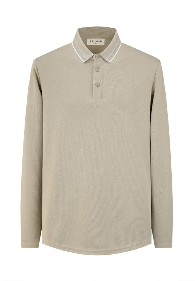 beige long sleeve polo