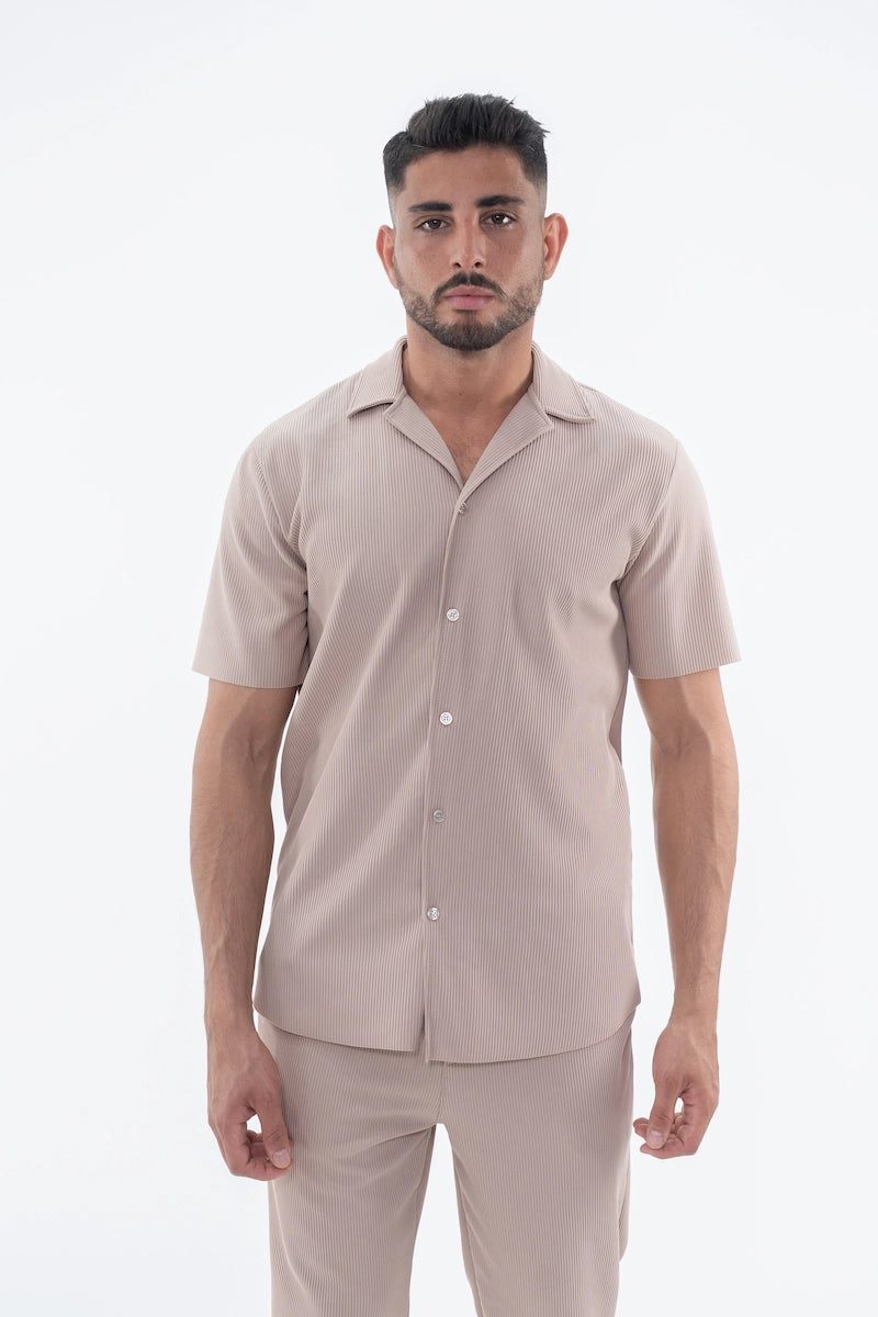 Ensemble uni plissé chemise pantalon