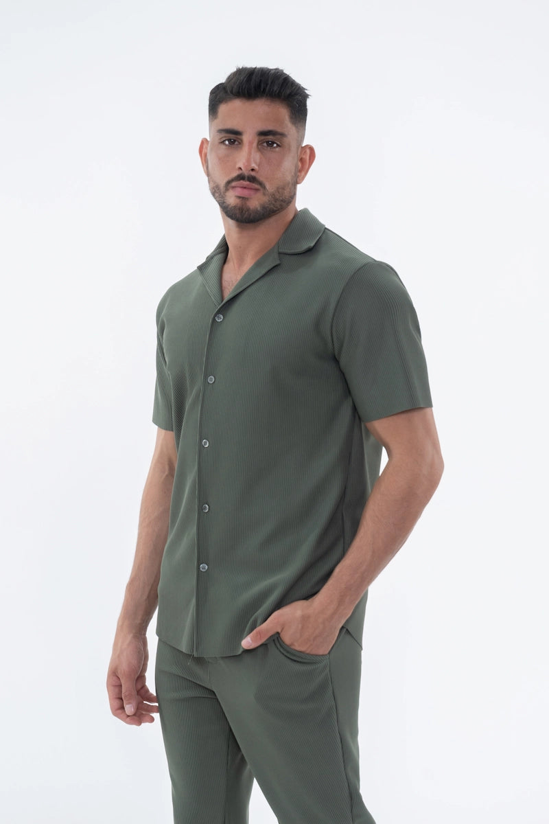 Ensemble uni plissé chemise pantalon