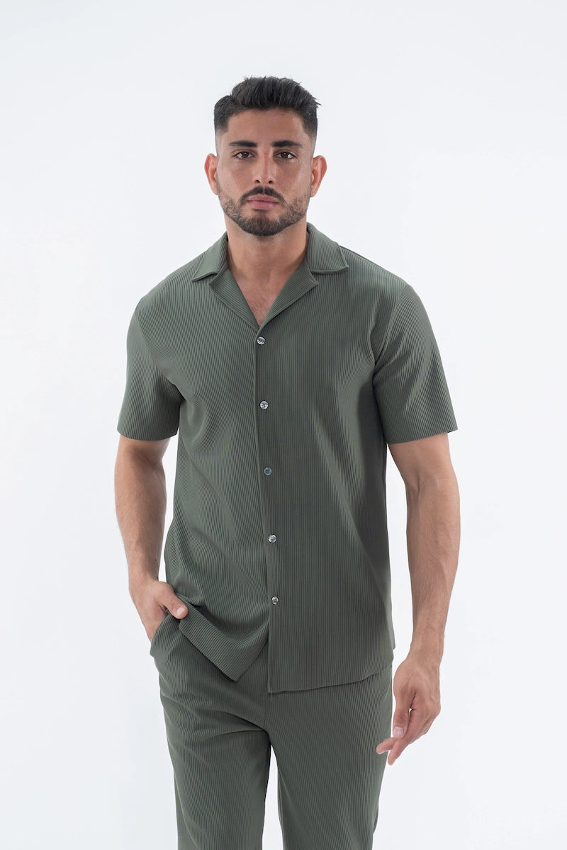 Ensemble uni plissé chemise pantalon