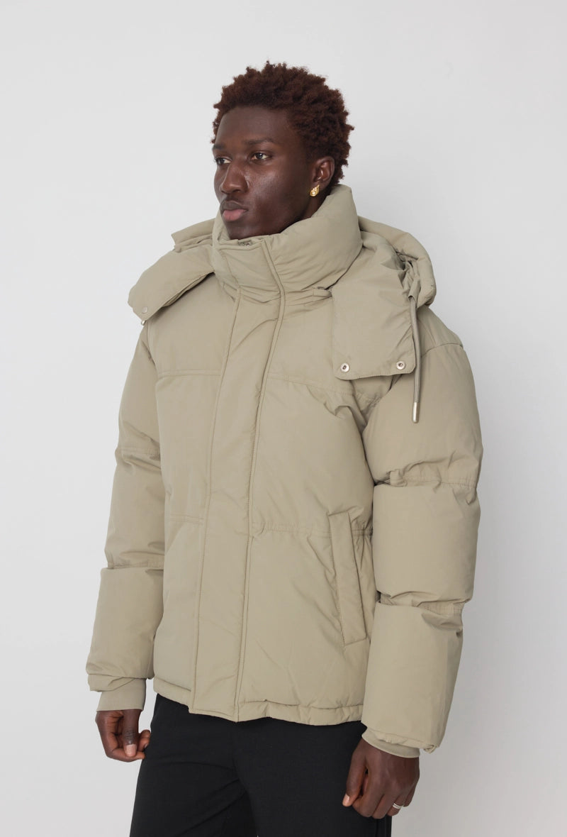 Quilted down jacket with big hood