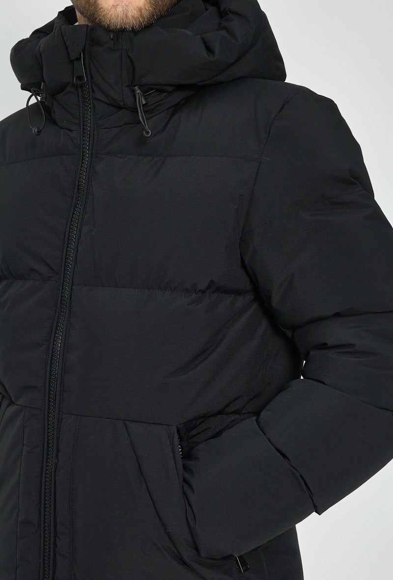 Quilted down jacket with adjustable hood