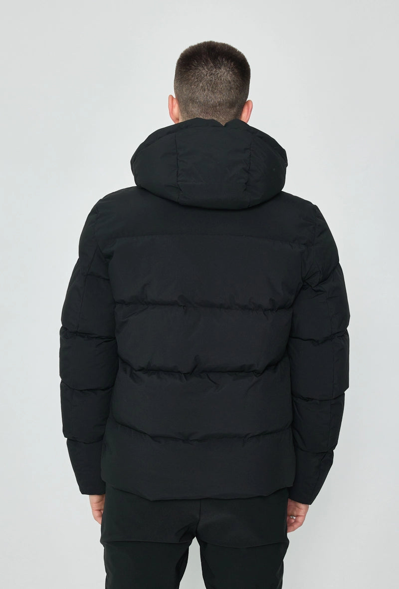 Quilted down jacket with adjustable hood