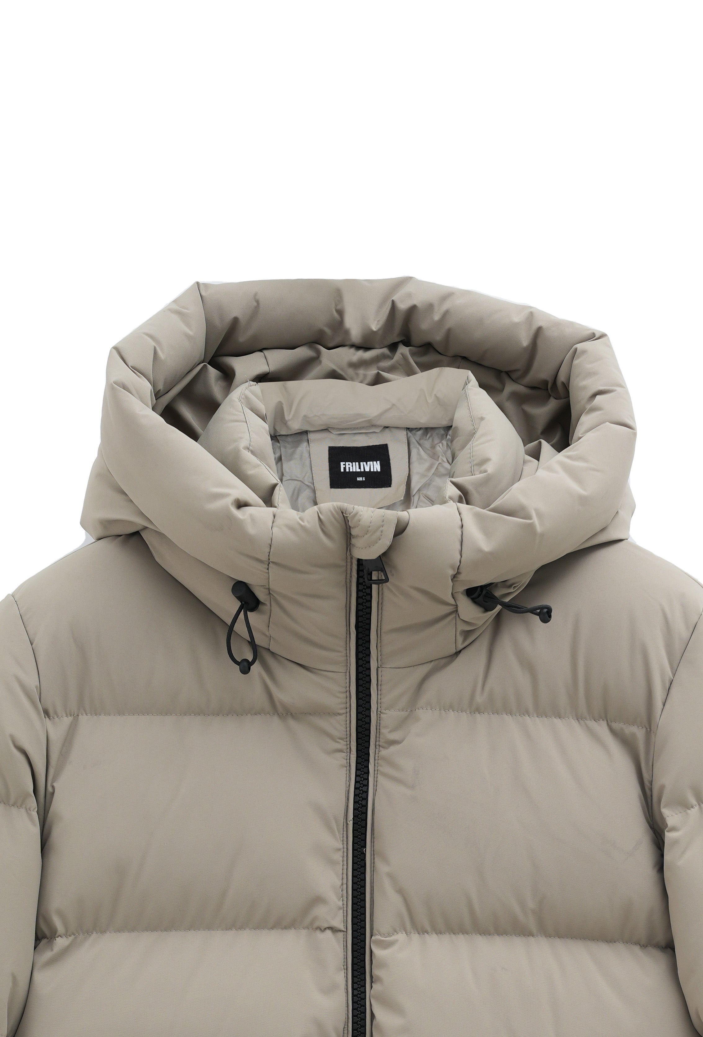 Quilted down jacket with adjustable hood