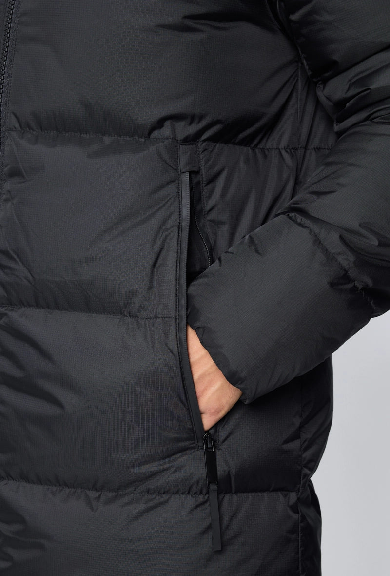 Long hooded down jacket