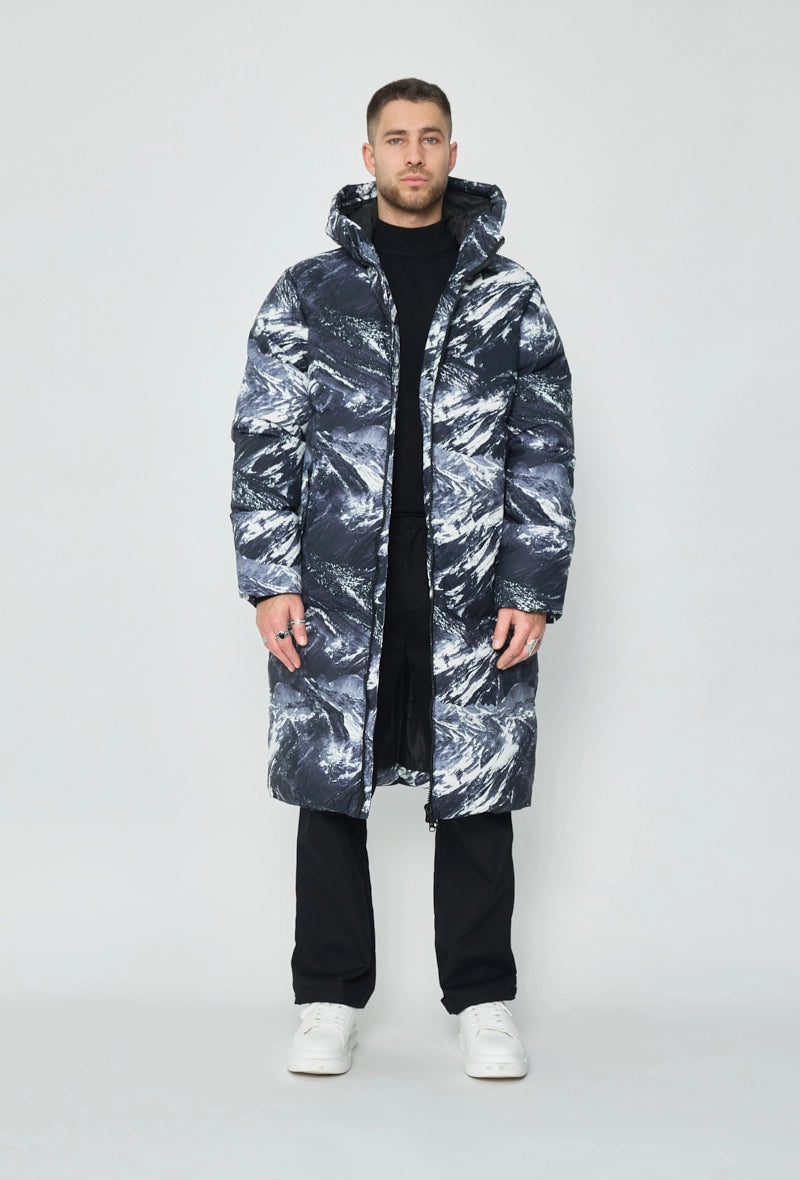 Long hooded down jacket