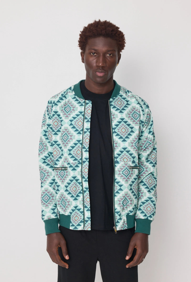 Fine bomber jacket with geometric patterns