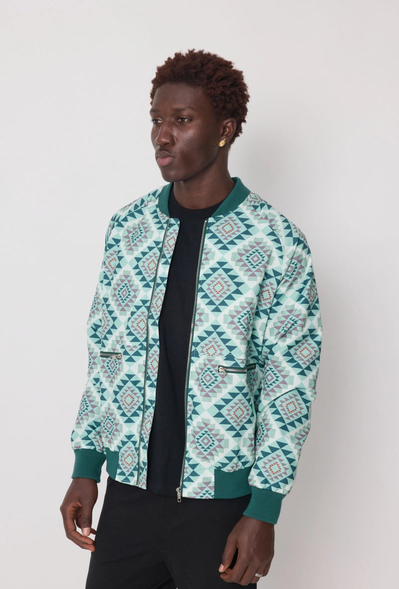 Fine bomber jacket with geometric patterns