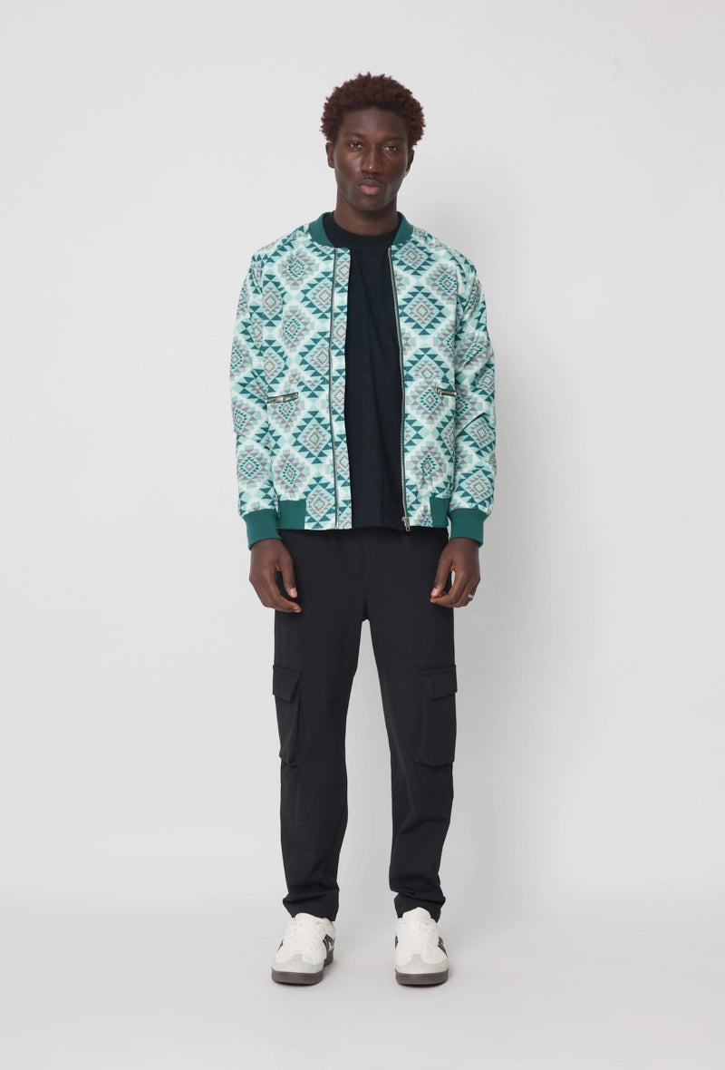 Fine bomber jacket with geometric patterns