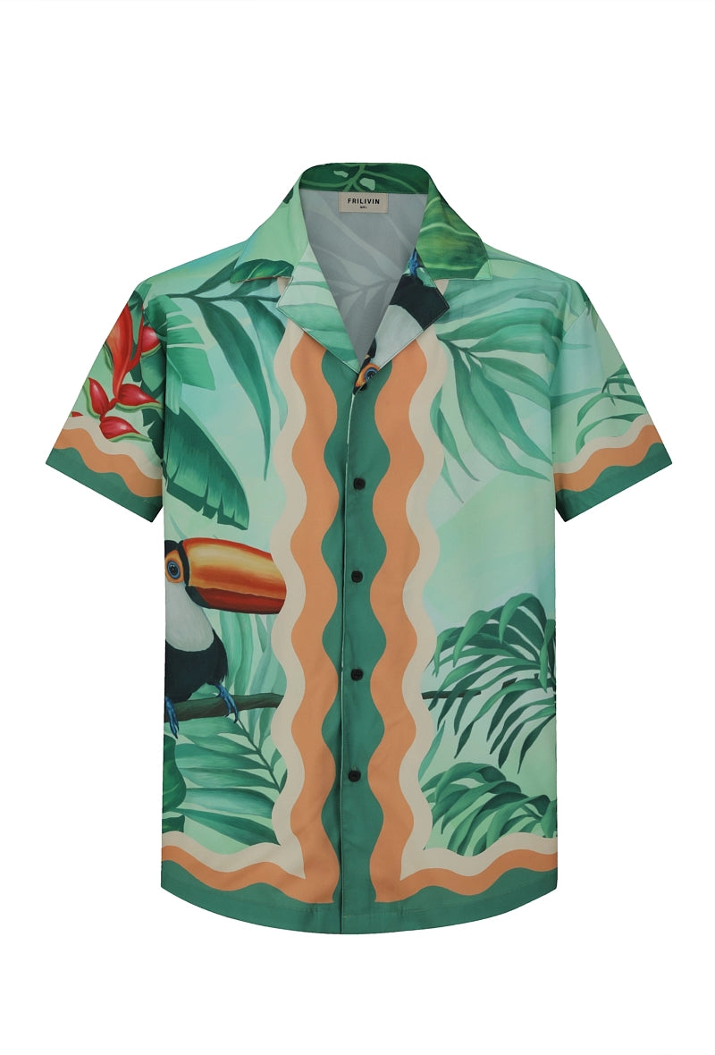 Chemise à manches courtes à imprimé tropical
